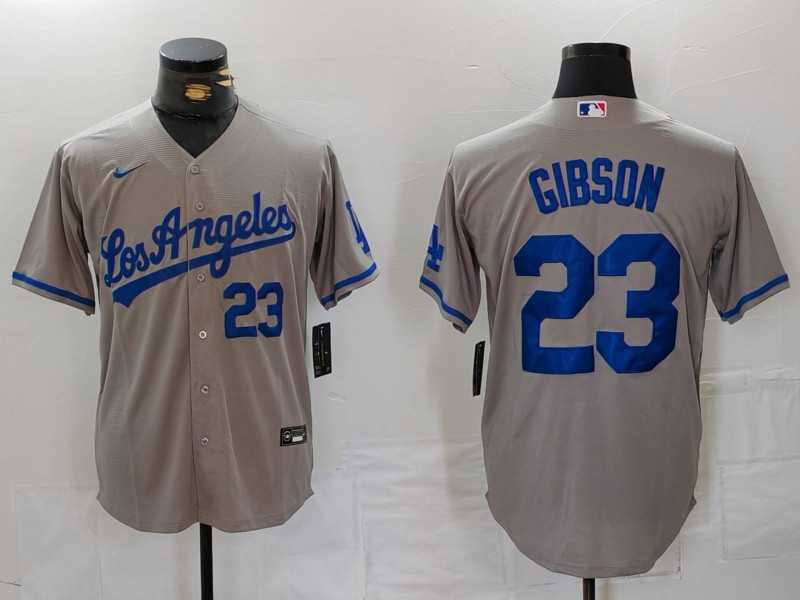 Men%27s Los Angeles Dodgers #23 Kirk Gibson Number Grey With los Cool Base Stitched Jerseys->los angeles dodgers->MLB Jersey